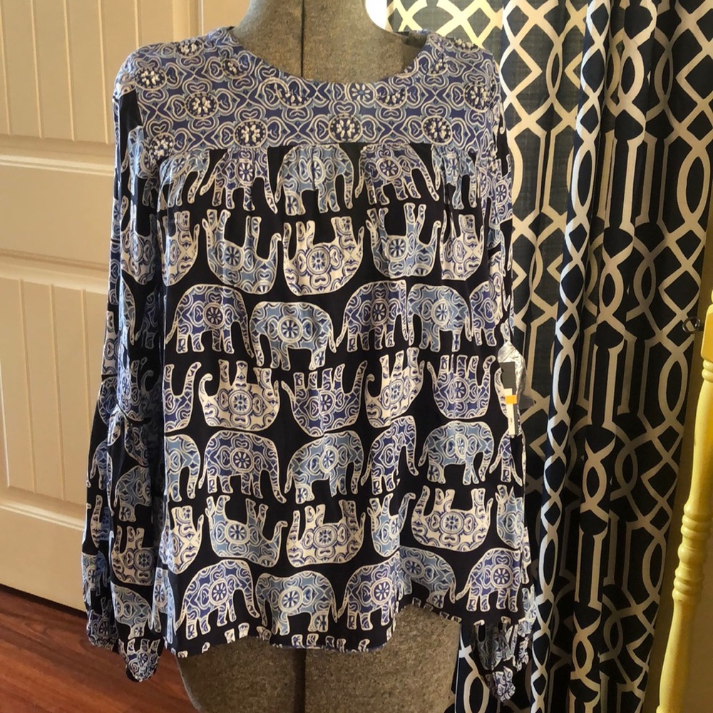 Crown and Ivy Elephant Peasant Blouse